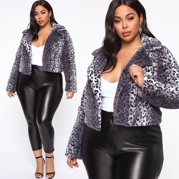 Fashion Nova Jackets & Blazers - NWOT Purple Grey Cheetah Faux Fur Jacket 1X